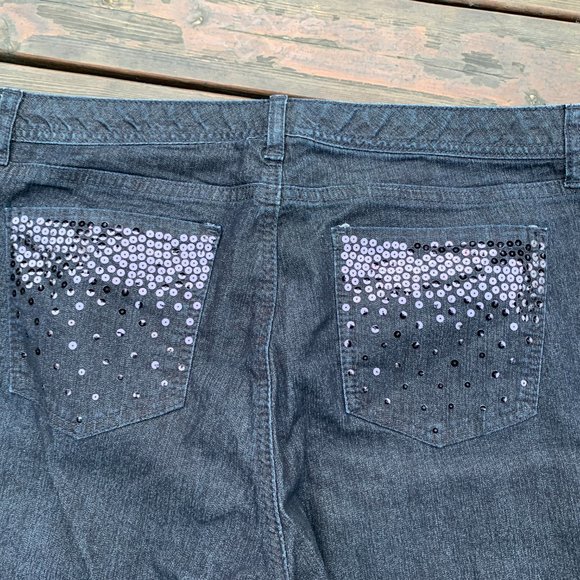 JM Collection Ladies size 14 Dark Blue/Black Elastic Waist Straight Leg Jeans - Picture 8 of 9